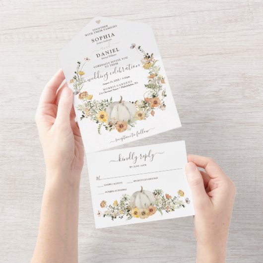 Rustikale Blumenernte fallen Pumpkin Hochzeit in All In One Einladung (Abreißen)