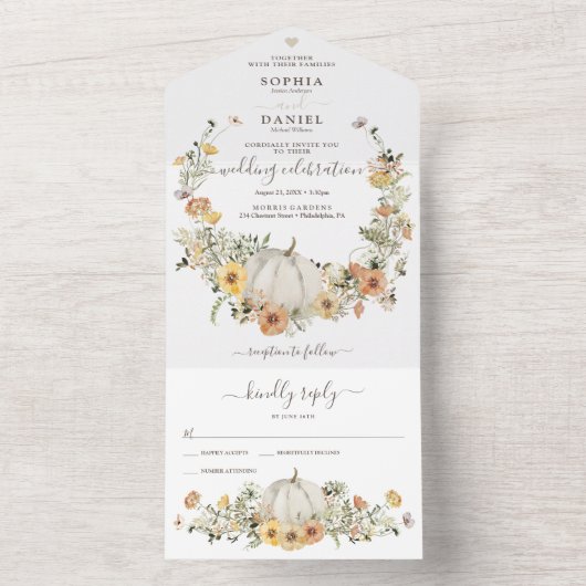 Rustikale Blumenernte fallen Pumpkin Hochzeit in All In One Einladung (Innen Boden)