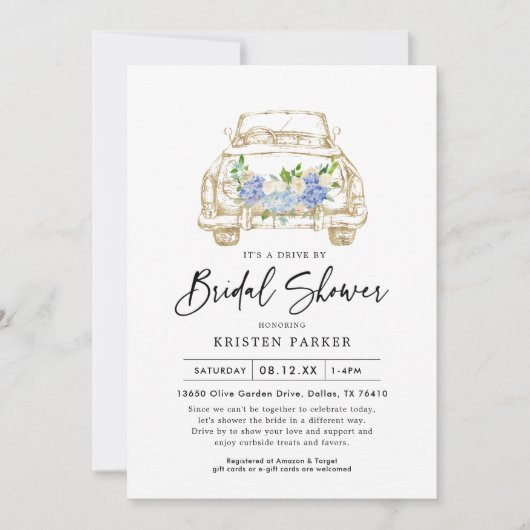 Rustikale Blumenfahrt mit Brautdusche Einladung (Vorderseite)