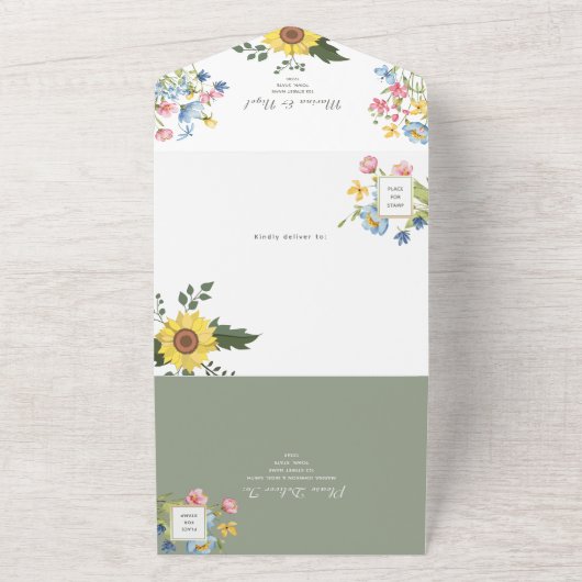 Rustikale blumenfarbene Hochzeit All In One Einladung (Außenbereich)