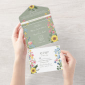 Rustikale blumenfarbene Hochzeit All In One Einladung (Abreißen)