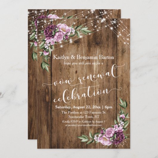 Rustikale Blumenfeier Vow Renewration Einladung (Vorne/Hinten)
