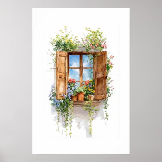 Rustikale Blumenfenster – Landhausstil Poster (Vorne)