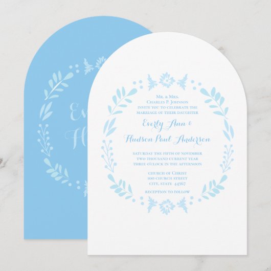 Rustikale Blumengarten Folk Art Blue Wedding Einladung (Vorne/Hinten)