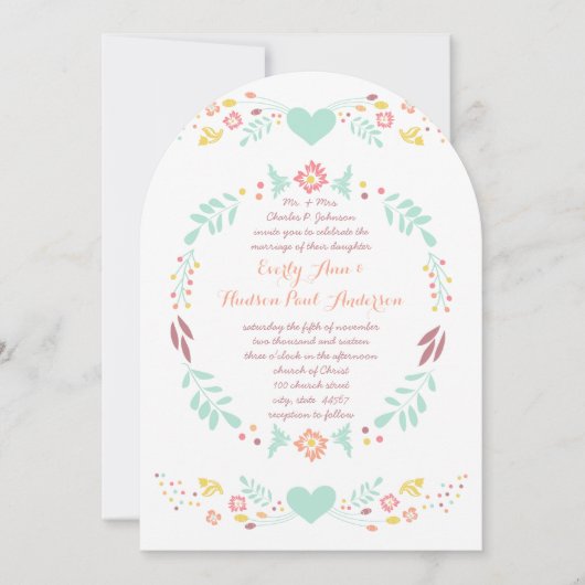 Rustikale Blumengarten Folk Art Marsala Hochzeit Einladung (Vorderseite)