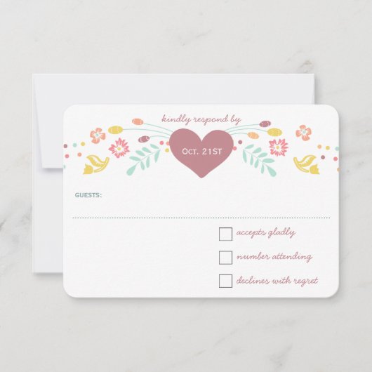 Rustikale Blumengarten Folk Art Marsala Hochzeit RSVP Karte (Vorderseite)