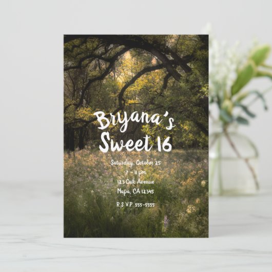 Rustikale, blumengeschmückte Blume im Wald Süß 16 Einladung (Stehend Vorderseite)