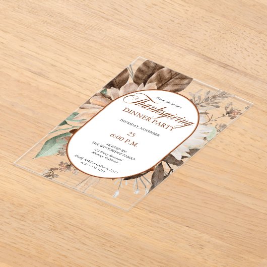 Rustikale, blumengeschmückte Erntedank Abendessen Acryleinladungen (Ablage )