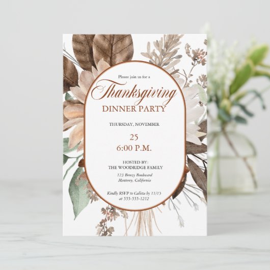 Rustikale, blumengeschmückte Erntedank Abendessen Einladung (Stehend Vorderseite)