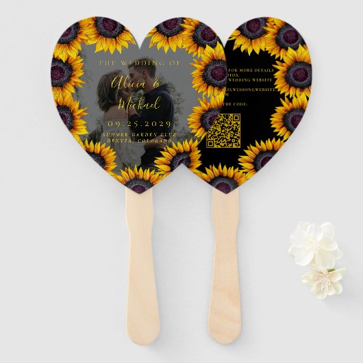 Rustikale, blumengeschmückte Gastgeschenk Hochzeit Fächer (Vorne und Hinten)