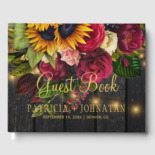 Rustikale, blumengeschmückte Holzbrauerei Gästebuch (Vorderseite)