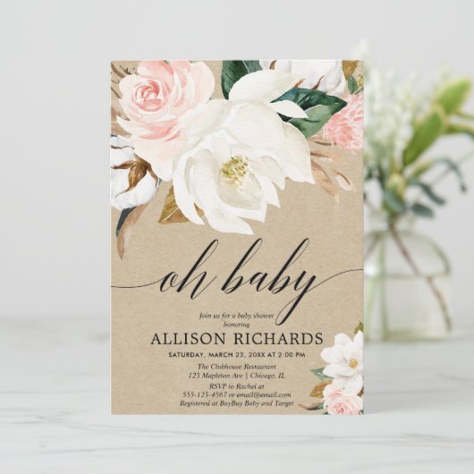 Rustikale, blumengeschmückte Mädchendusche, rot-we Einladung (Stehend Vorderseite)