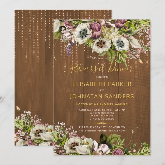 Rustikale, blumengeschmückte Scheune Herbst Probe  Einladung (Vorne/Hinten)