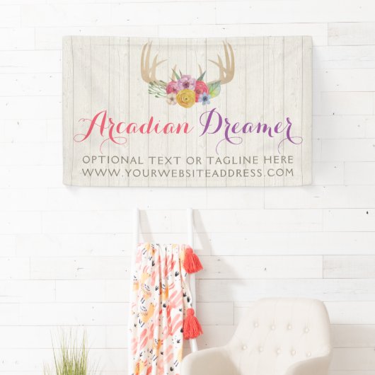 Rustikale Blumengeweihe malten Aquarell auf Holz Banner (Insitu)