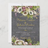 Rustikale, blumengoldgraue Hochzeit im Herbst Einladung (Vorderseite)