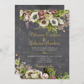 Rustikale, blumengoldgraue Hochzeit im Herbst Einladung (Vorne/Hinten)
