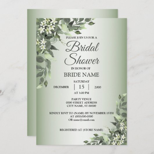 Rustikale Blumengrün Blätter Brautparty Einladung (Vorne/Hinten)