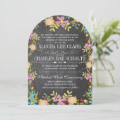 Rustikale Blumengrün Chalkboard Hochzeit Einladung (Stehend Vorderseite)