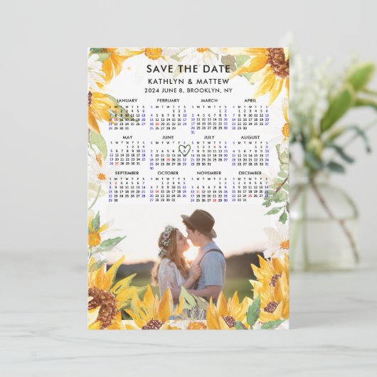 Rustikale Blumengrün Einfaches Foto Save the Date (Stehend Vorderseite)