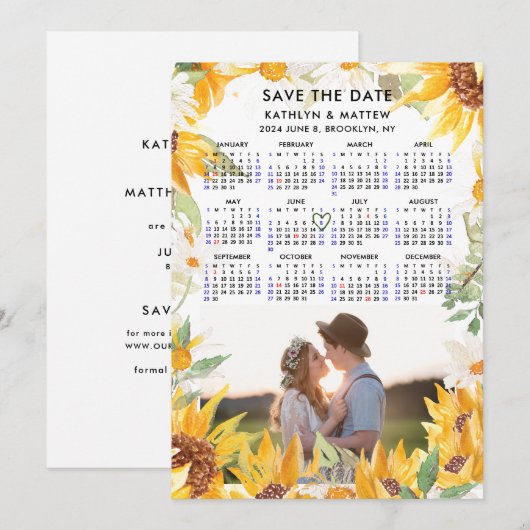 Rustikale Blumengrün Einfaches Foto Save the Date (Vorne/Hinten)