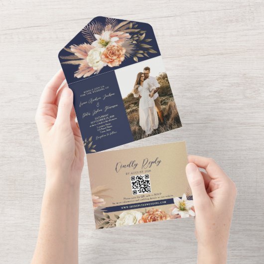 Rustikale Blumenhochzeit All In One Einladung (Abreißen)