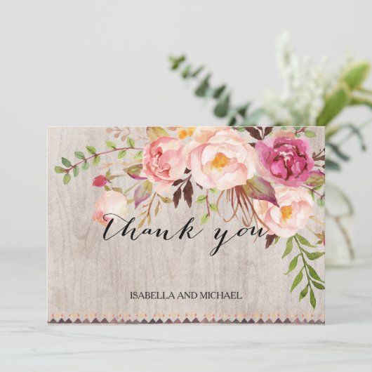 Rustikale Blumenhochzeit Danke/doppelseitig Dankeskarte (Stehend Vorderseite)