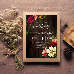 Rustikale Blumenhochzeit - Dunkles Holz & Botanisc Einladung
