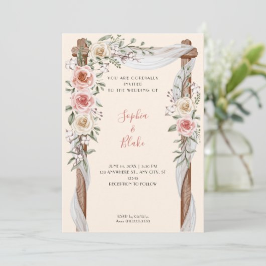 Rustikale Blumenhochzeit Einladung (Stehend Vorderseite)