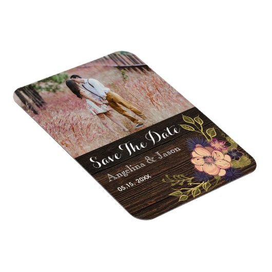 Rustikale Blumenhochzeit rettet das Datum der Einl Magnet (Rechte Seite)