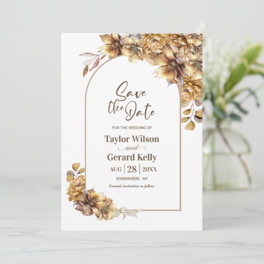 Rustikale Blumenhochzeit rettet das Datum Save The Date (Stehend Vorderseite)