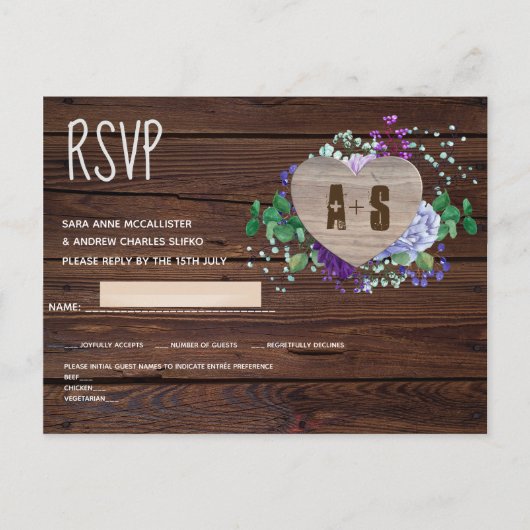 Rustikale Blumenhochzeit RSVP Card Sv Einladungspostkarte (Vorderseite)