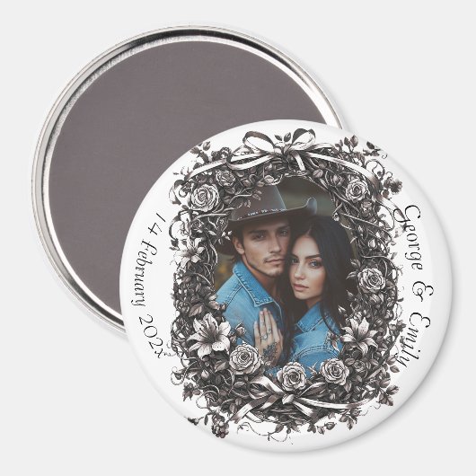 Rustikale Blumenhochzeit, Sepia. Magnet (Vorderseite/Rückseite)