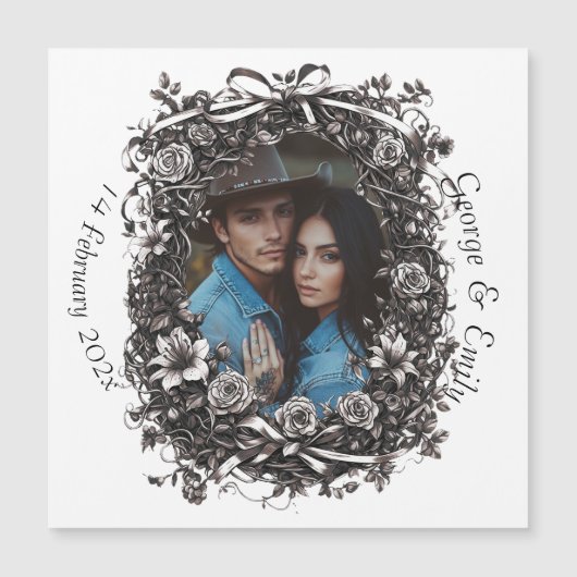 Rustikale Blumenhochzeit, Sepia. Magnetkarte (Vorderseite)