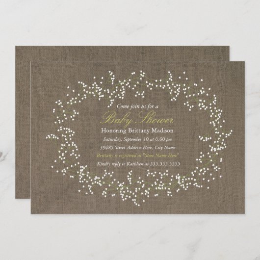 Rustikale Blumenhose & Burlap Babydusche laden ein Einladung (Vorne/Hinten)