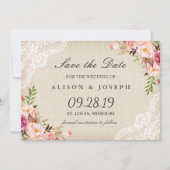 Rustikale Blumenhose Ivory Burlap Save the Date (Vorderseite)