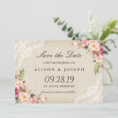 Rustikale Blumenhose Ivory Burlap Save the Date (Stehend Vorderseite)