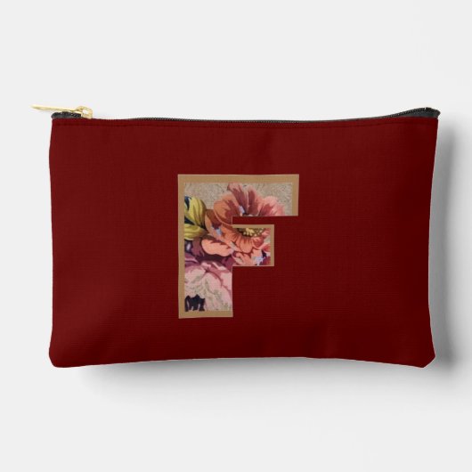 Rustikale Blumeninitiale F Bordeaux Zubehörtasche (Vorderseite)