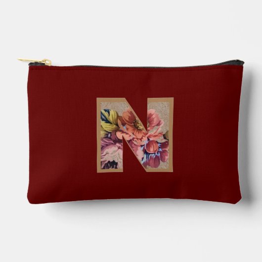 Rustikale Blumeninitiale N Burgund Zubehörtasche (Vorderseite)