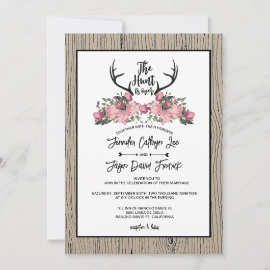 Rustikale Blumenjagd ist über Hochzeit Einladung (Vorderseite)
