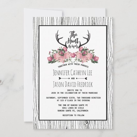 Rustikale Blumenjagd ist über Hochzeit Einladung (Vorderseite)
