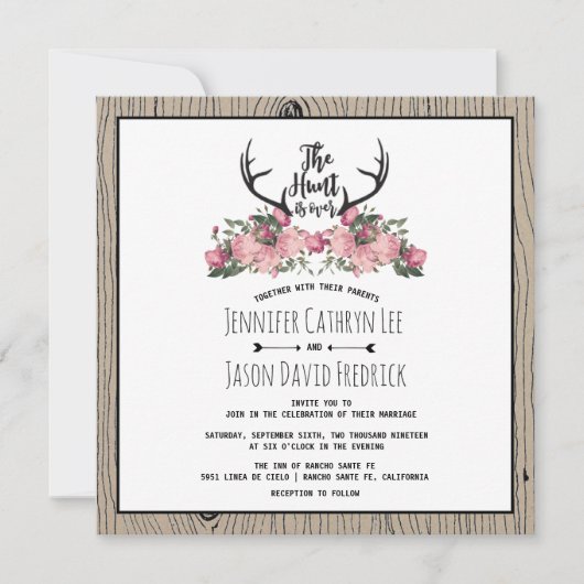 Rustikale Blumenjagd ist über Hochzeit Einladung (Vorderseite)