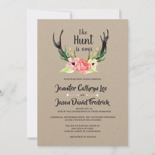 Rustikale Blumenjagd ist über Hochzeit Einladung (Vorderseite)