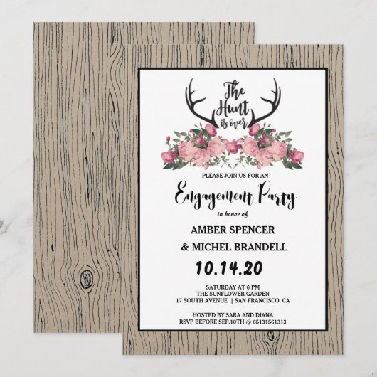 Rustikale Blumenjagd über Verlobung Einladung (Vorne/Hinten)