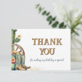 Rustikale Blumenkaktus Country Cowgirl Geburtstag Dankeskarte (Stehend Vorderseite)