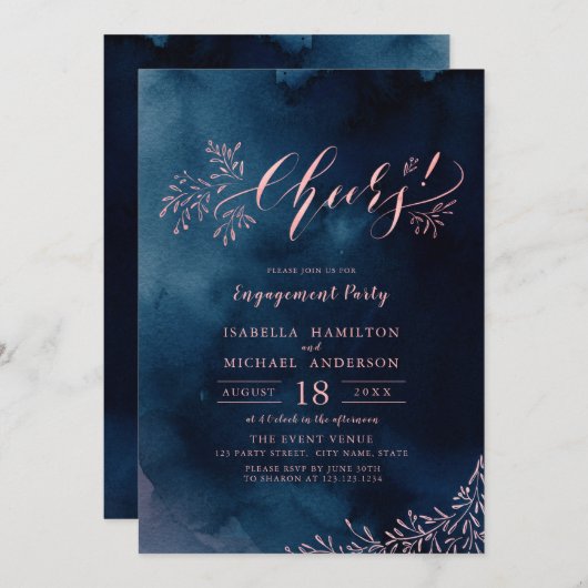 Rustikale Blumenkalligraphie-Feier Einladung (Vorne/Hinten)