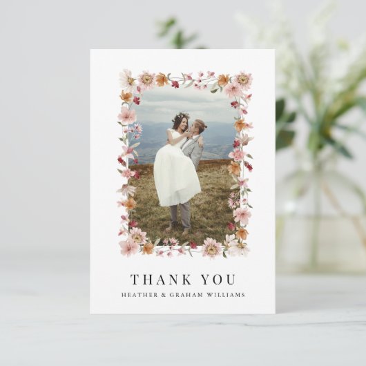 Rustikale Blumenkarte Dankeskarte (Stehend Vorderseite)