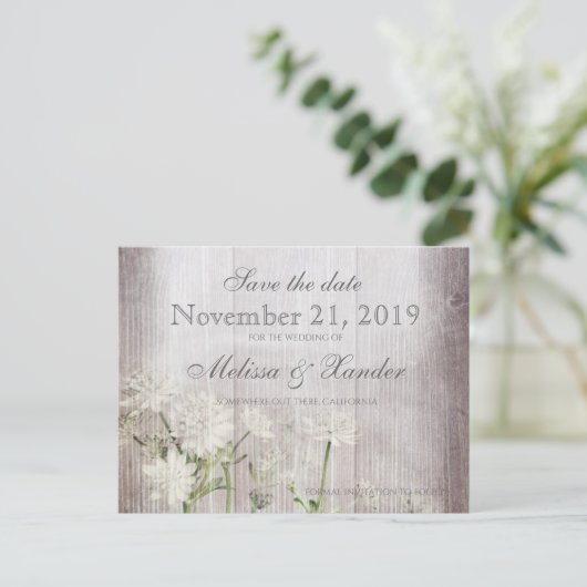 Rustikale Blumenkarte Save the Date Postkarte (Stehend Vorderseite)