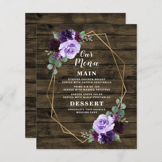 Rustikale Blumenkarten mit Lila und goldenen Hochz (Vorne/Hinten)