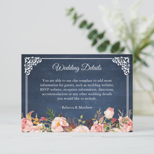 Rustikale Blumenkhalkartentafel - Details zur Hoch Begleitkarte (Stehend Vorderseite)