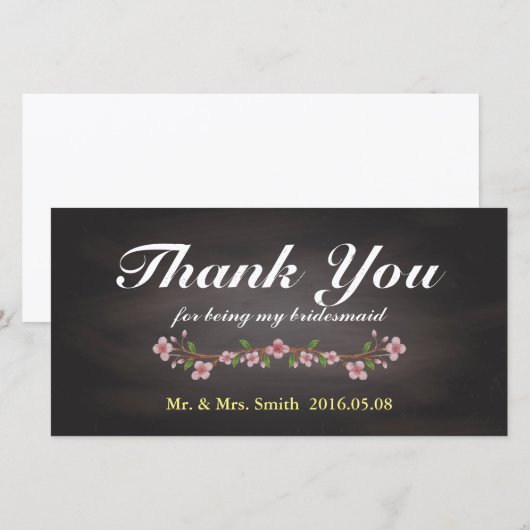 Rustikale Blumenkhalkboard Bridesmaid Dankeskarte (Vorne/Hinten)